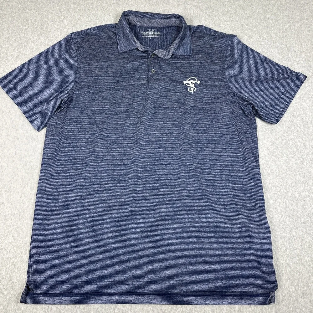 Vineyard Vines Men's Performance Golf Fishing Polo Size Large Blue Striped